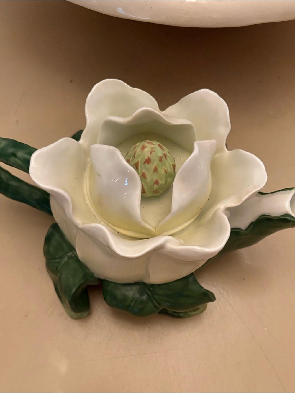 White Ceramic Magnolia Flower Sculpture/ teapot- Home Art